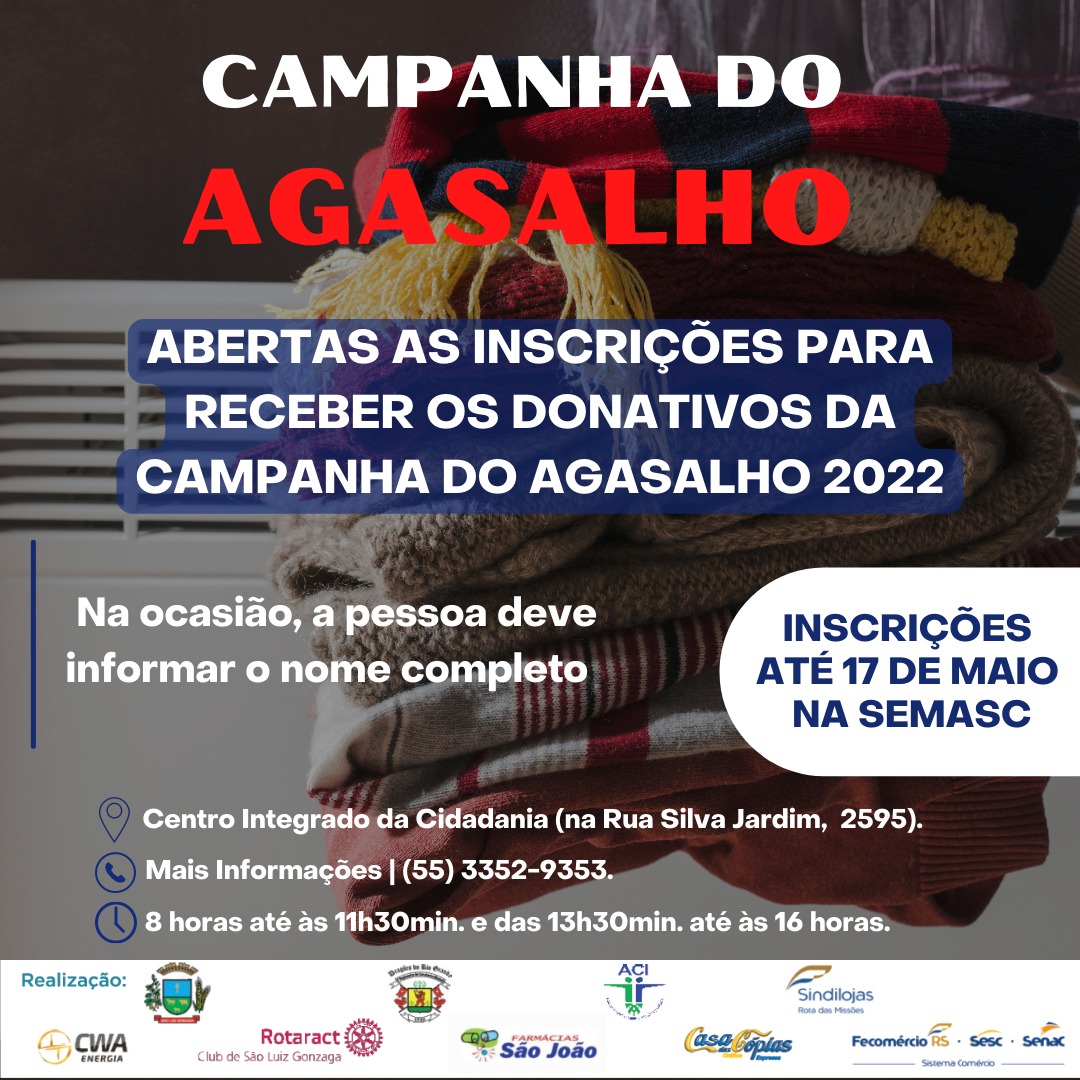 Prazo de inscrição para receber os donativos da Campanha do Agasalho 2022 encerra nesta terça-feira